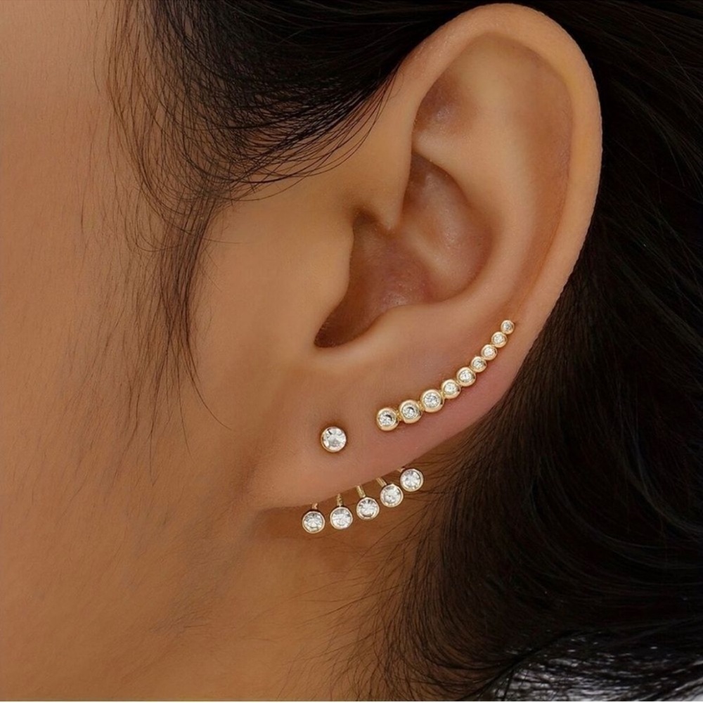 Gold Rhinestone 3-Piece Bar Earring Set |